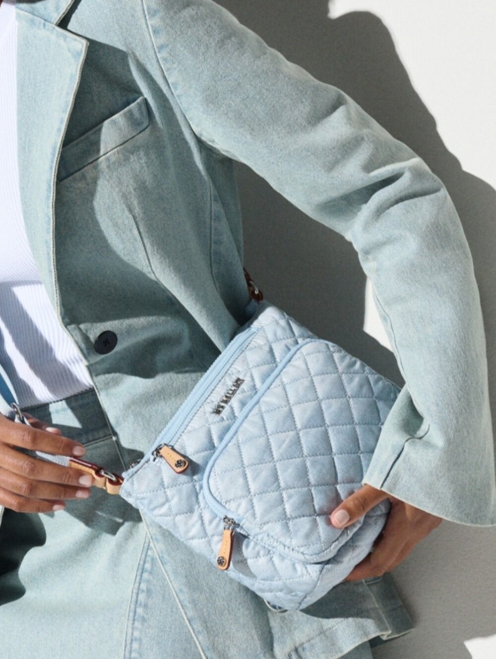 MZ WALLACE Metro Scout Deluxe Crossbody Bag Stone Blue